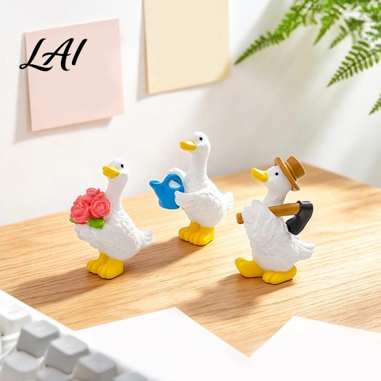 Healing Desk Accessories Mini Garden Duck Figurine Cute Farm Dolls Small Desktop Adorable Resin Figurine Collection Car Dashboard Figurines,