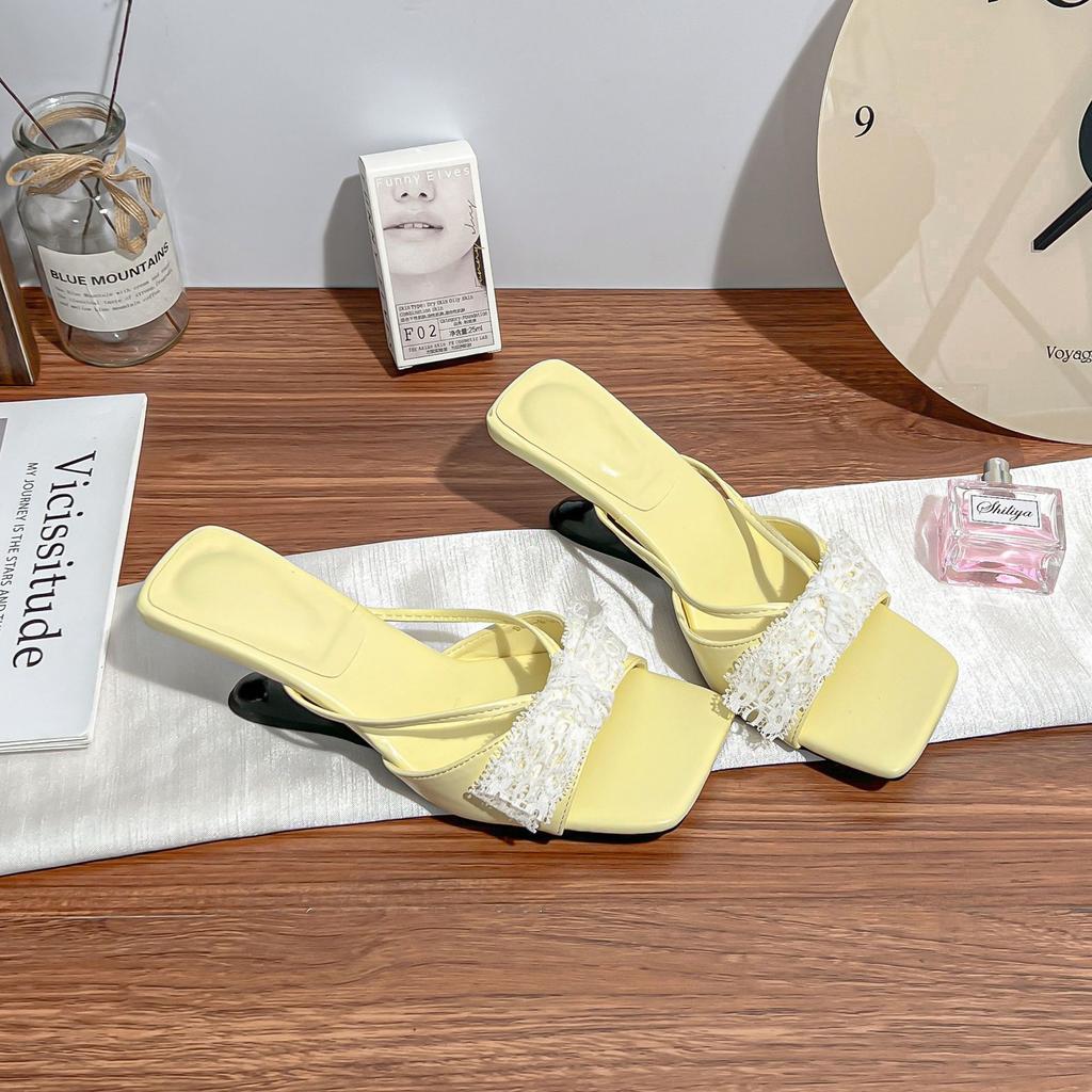 2025 Summer New High-heeled Sandals Women Are Not Tired of Foot Temperament Square Head Cool Slippers Women Wear High-end Slippers Women