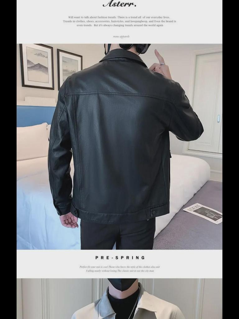 Мужская кожаная куртка в корейском стиле 2023 года — трендовая мода весна/осень