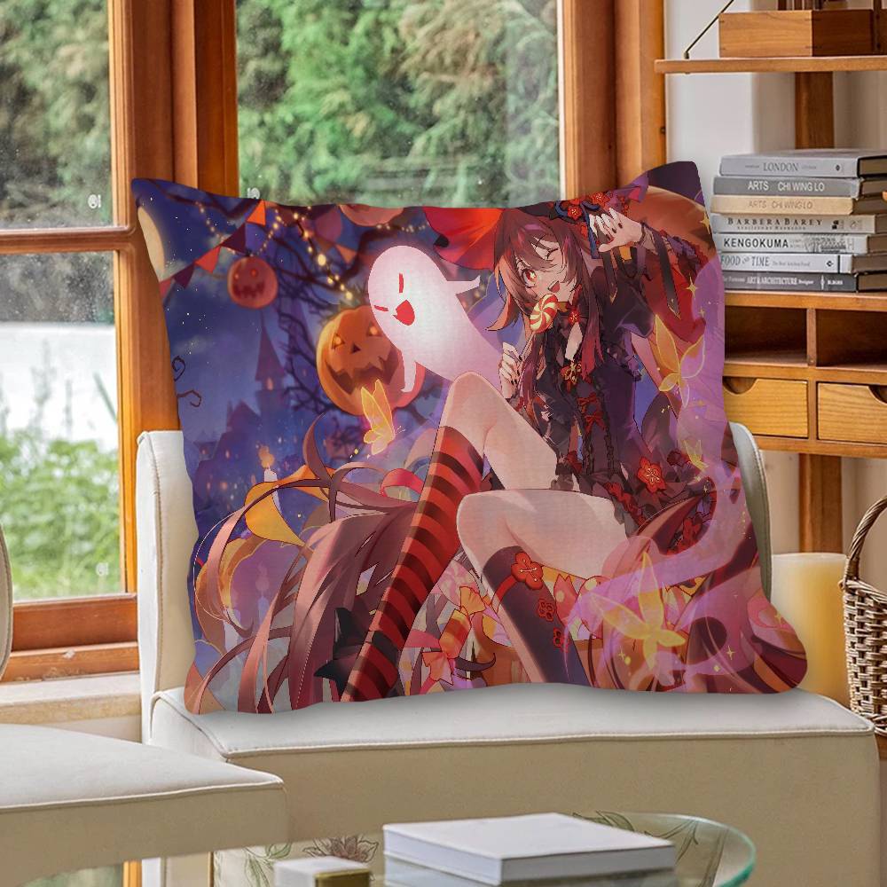 Anime Cute Hu Tao Pillow Anime Pillow Sofa Bed Head Pillow Cover Cushion Cover 45X45 Cm Fashion