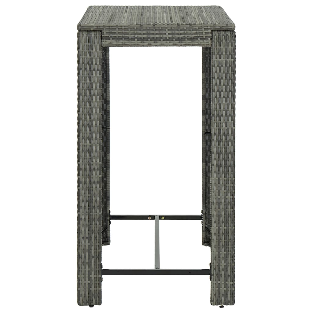5 Piece Garden Bar Set with Armrests Grey Poly Rattan