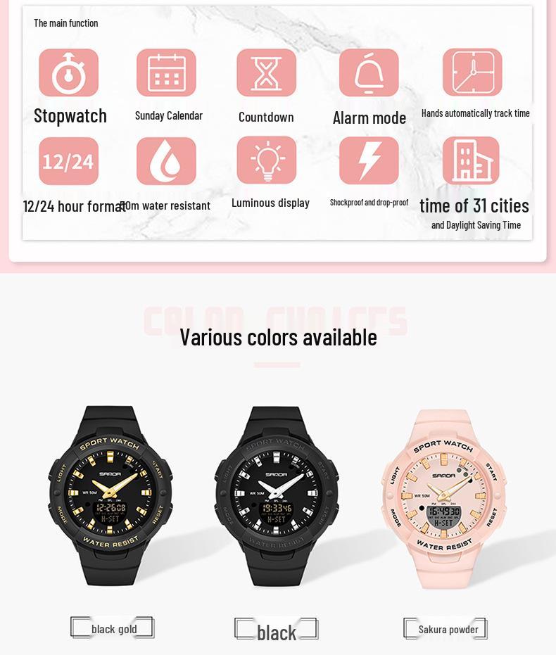 SANDA Водонепроницаемые повседневные наручные часы Dopamine Trend для мужчин и женщин