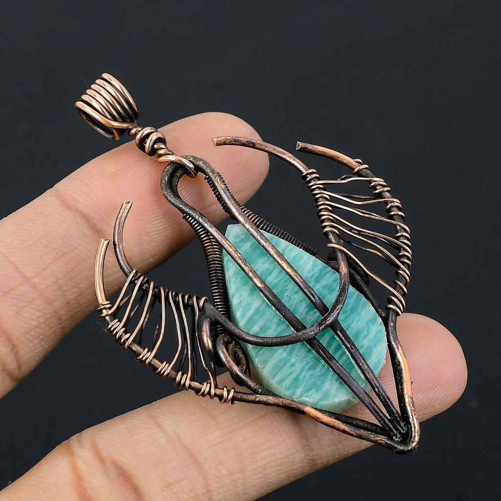 Amazonite Pendant, 999 Copper Wire Wrapped  Pendant Handmade Gemstone Jewelry, Gifts For Wife Brand New Pendant