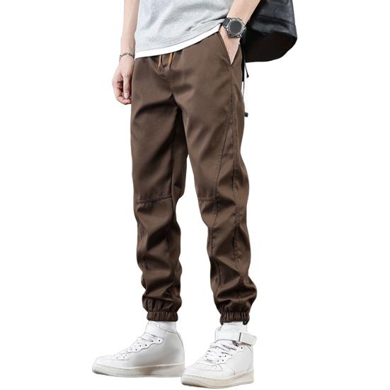 Весна Осень Мужские брюки-карго Свободные эластичные брюки на завязках на талии Множество карманов Однотонные спортивные брюки больших размеров с резинкой на щиколотке Повседневные брюки Ninth