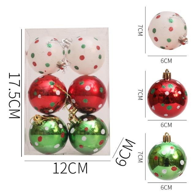 Christmas Balls Set 6PCS 6cm - Xmas Tree Hanging Ornaments, Navidad Noel Natal Home Party New Year Decoration