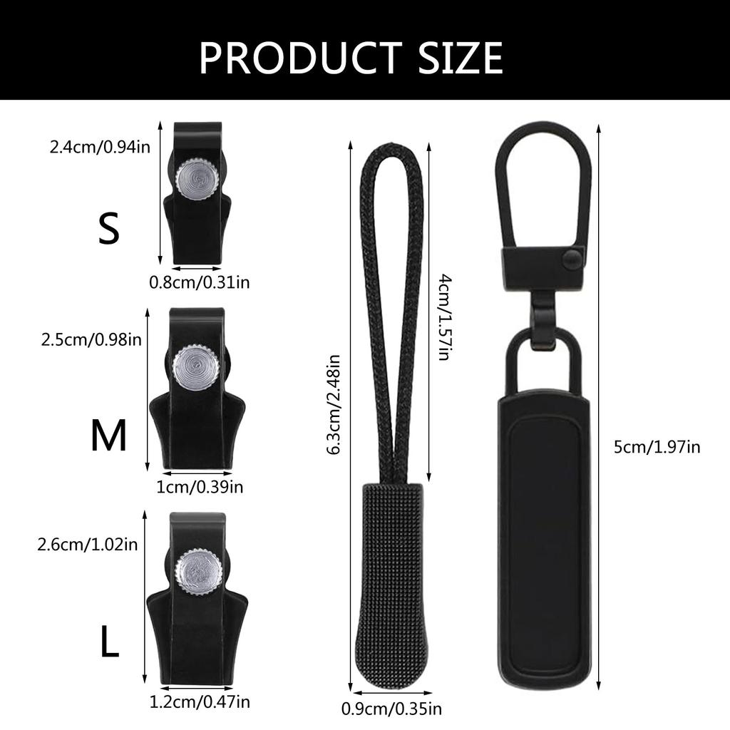 12 Pieces/Set Replacement Zippers Set Quick Instant Zippers Pullers 3 Size Zippers Repair Kits Zippers Replacement Part