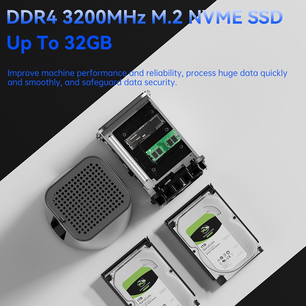 Мини-ПК AOOSTAR R1 NAS-маршрутизатор, Intel N150 4 ядра до 3,6 ГГц, 16 ГБ ОЗУ 512 ГБ SSD, HDMI+DP+Type-C Тройной 4K-дисплей, WiFi 6, 2*USB3.0, 2*USB2.0