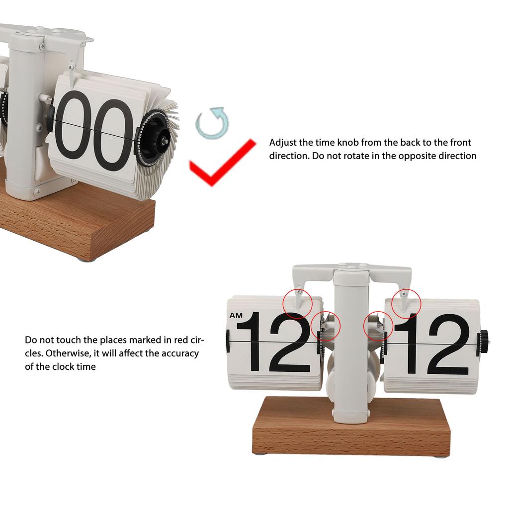 Digital Flip Clock 12H AM PM Auto Mechanical Flip Desk Clock with Wood Base Vintage Retro Digital Table Clock for Home Bedroom