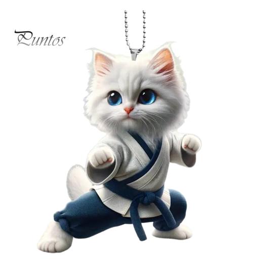 Подвесное украшение в виде кота кунг-фу для дома, рождественской елки, зеркала заднего вида автомобиля, 2D, плоского акрилового котенка, подвесное украшение в виде мультяшного животного