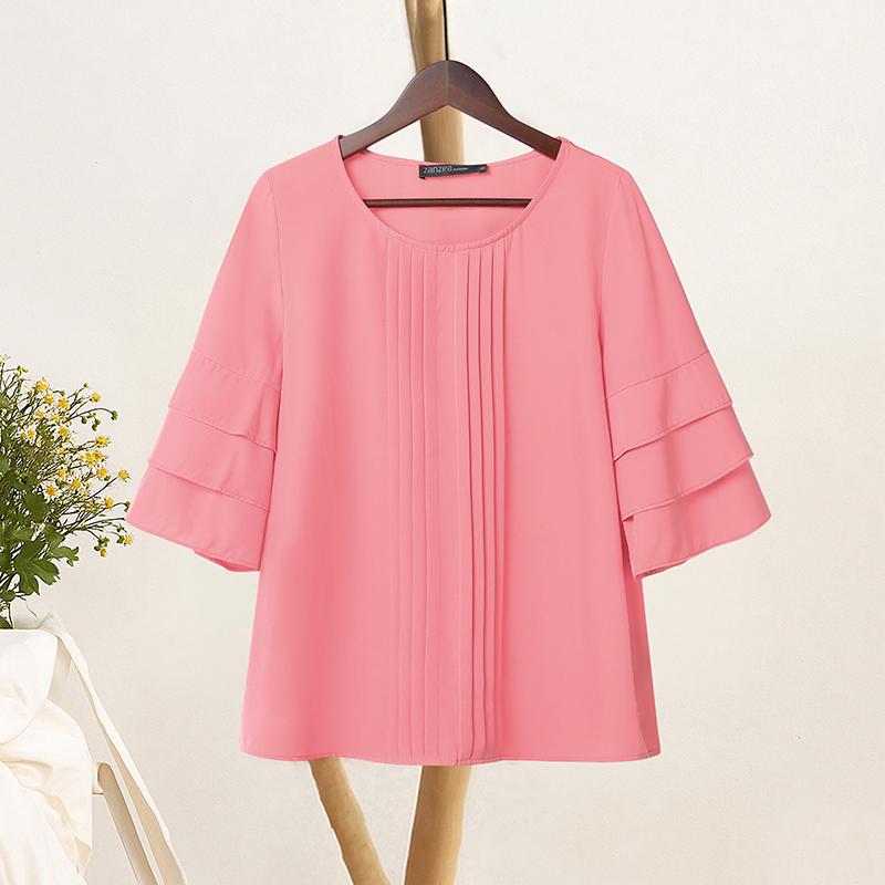 ZANZEA Женская повседневная блузка с круглым вырезом и рукавом 3/4