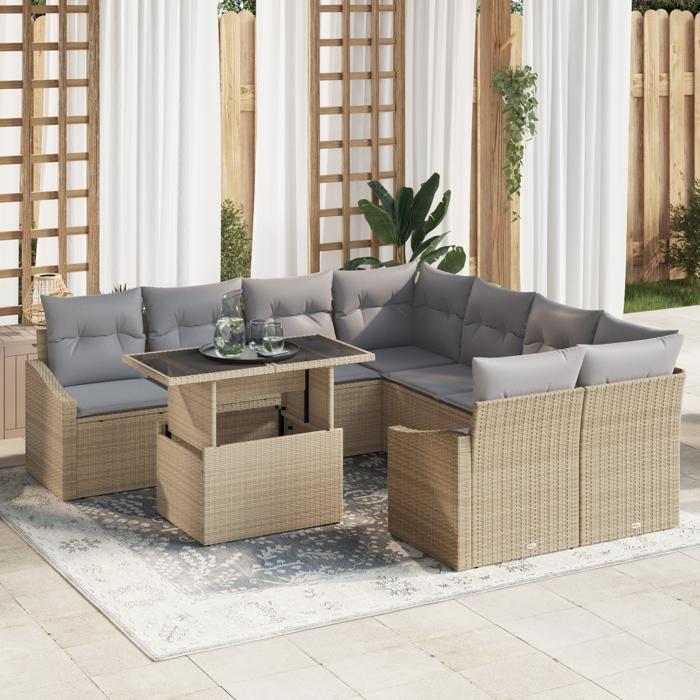 VidaXL Ensemble de Canapé de Jardin 9 Pièces avec Coussins Beige en Rattan Poly 3357713