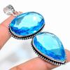 Blue Topaz Gemstone Handmade 925 Sterling Silver Jewelry Pendant 3.55" Z0J20