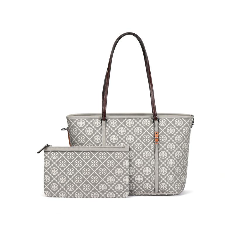 TORY BURCH T Monogram Letter Printed Tote Bag Tote Bag Shopping Bag Fabric Portable Shoulder Bag Small Women's Gray 178740-020 package
