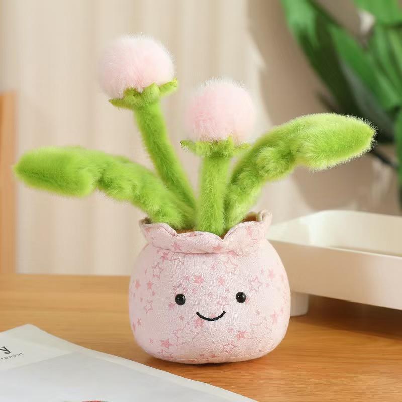 Cute Plant Pot Plush Toy Kawaii Strawberry Lily Dandelion Stuffed Keychain Pendant Soft Healing Desk Ornament Plush Doll Gift