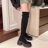 Эластичные сапоги ретро замшевые сапоги осень и зима новые модели но колено тонкие продвинутые тонкие эластичные сапоги увеличенная высота
