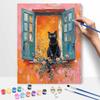 Oil painting DIY digital painting handpainted black cat flowers window living room hallway decorative wall hanging
