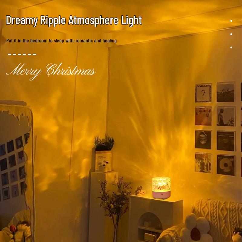 Вращающийся светодиодный атмосферный светильник с эффектом ряби, динамик: Прикроватная музыка и ночник
