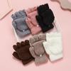 Dual-use Warm Winter Knitting Mittens Convertible Flip Top Half Finger Gloves Coral Velvet  Gloves