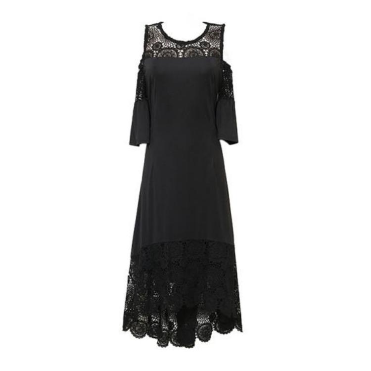 Платье с расклешенной юбкой и открытыми плечами, большого размера для женщин, с высокой талией, вышивкой, кружевной вставкой, короткими рукавами