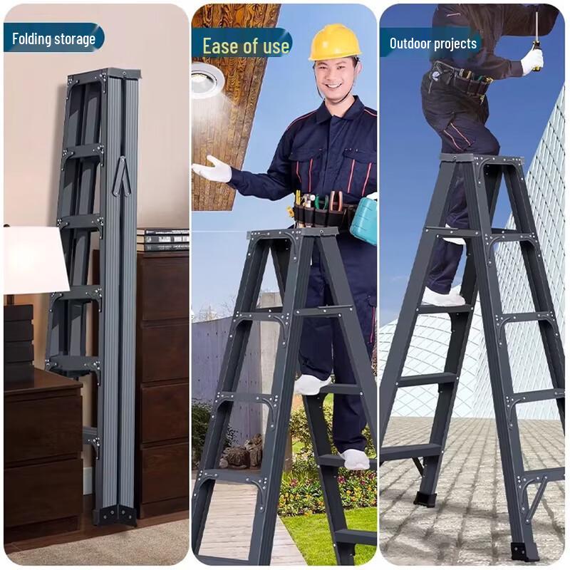 SPSR Gunmetal Gray Multi-functional Telescopic Folding A-Frame Ladder