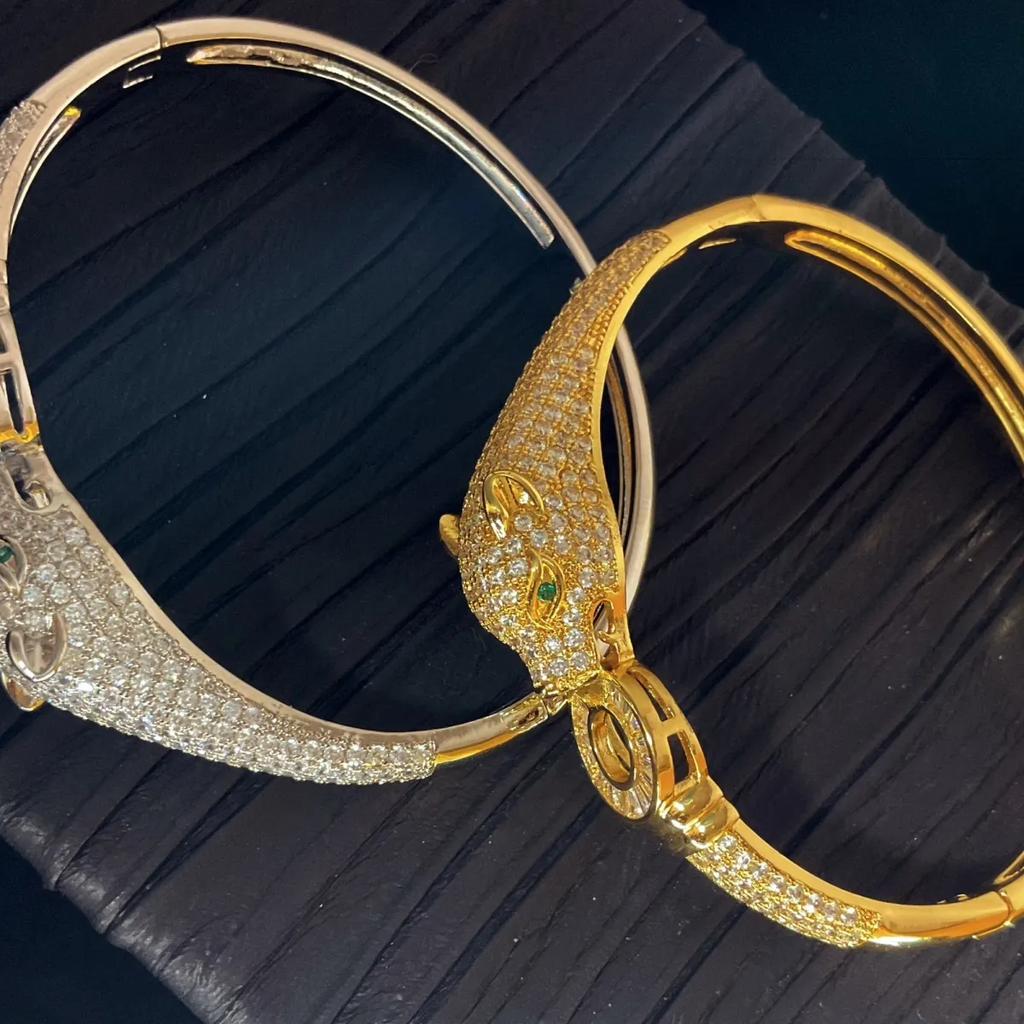 Новый Дворец Роскошная Мода Циркон Голова Леопарда Премиум Браслет Открытый Браслет