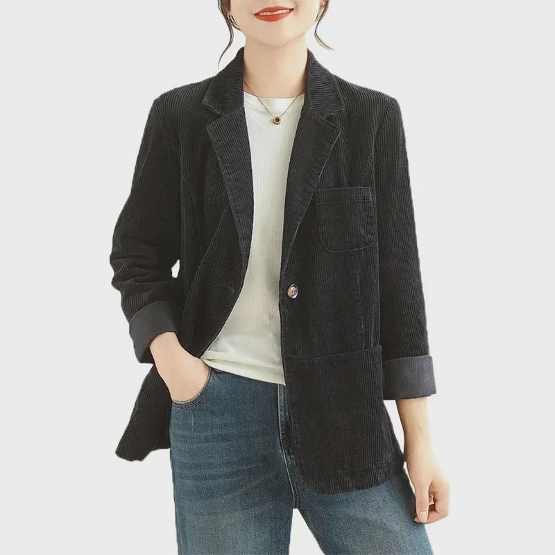 2024 Spring Women's Plus Size Corduroy Cotton Slim Suit Jacket