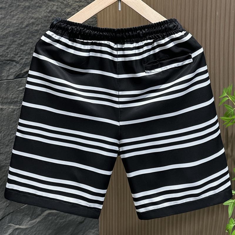 Plus Size M-7XL Casual Shorts Summer Men Clothes Elastic Waist Summer Stripe Shorts