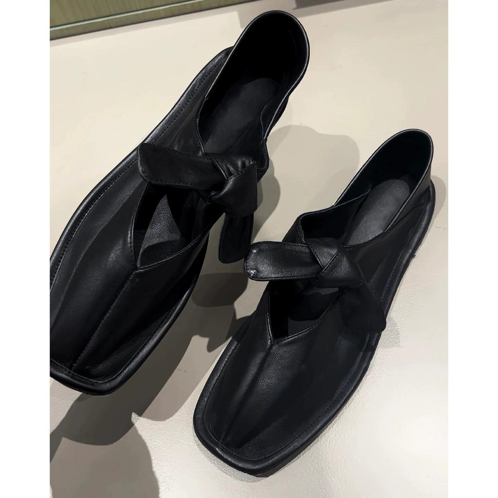 Кожа Замша Нишевый Бант Устойчивый Каблук Два Способа Носки Квадратный Носок Одинарные Туфли Женские Весенне-Осенние Балетки Мэри Джейн