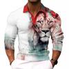 New Men's Long Sleeve Polo Loose Casual Half Zip Men's Tops 3D Lion Print Sweatshirt