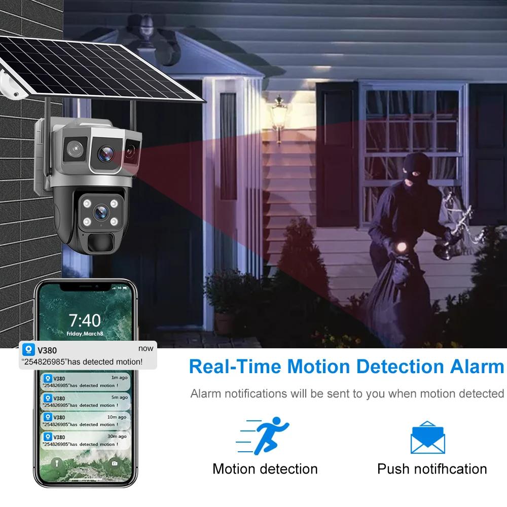 4G Solar IP Camera WIFI CCTV 12MP Dual Lens Triple Screen PTZ Auto Tracking 6K Curious Security Surveillance V380 Pro Camera