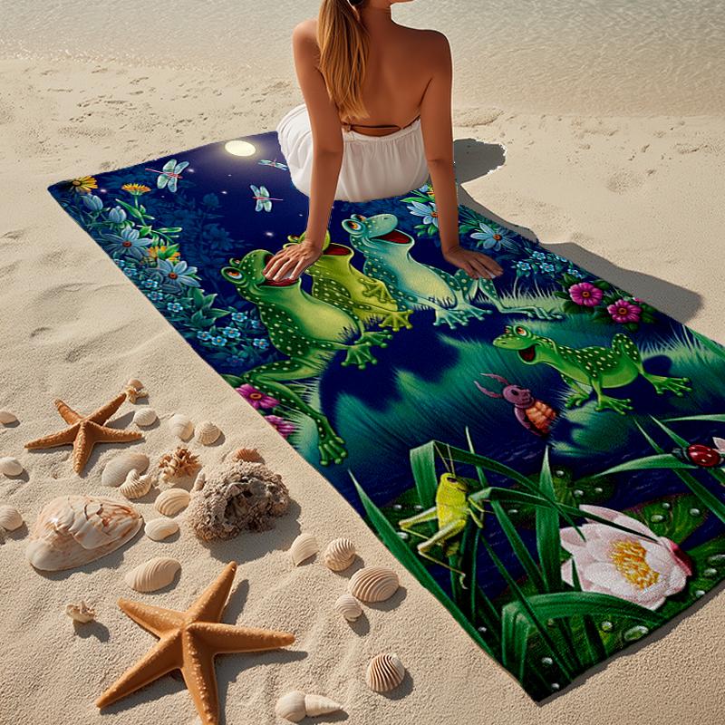 Frogs Singing Under Moonlight Beach Towel, Super Soft Microfiber, Gift for Her/Him, Birthday, for Pool, Beach, Travel, Home Decor Fan gifts