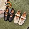 Модная французская обувь на плоской подошве, женская, лето 2025, новая, супермягкие сандалии с закрытым носком, с вырезами, дышащие, Мэри Джейн