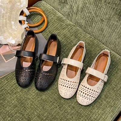 Модная французская обувь на плоской подошве, женская, лето 2025, новая, супермягкие сандалии с закрытым носком, с вырезами, дышащие, Мэри Джейн