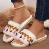 Fashion Fashion Rhinestones Decor Plush Slippers Women 2025 Autumn Winter Soft Warm House Slippers Woman Open Toe Non Slip Indoor Slides