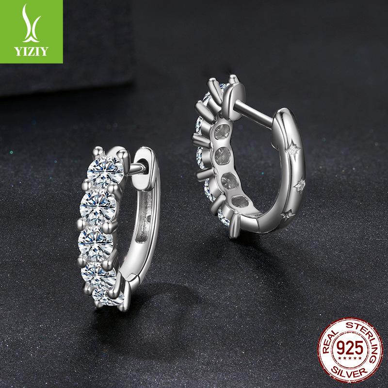 Shining Single Row Light Luxury Moissanite Ear Buckle Women'S S925 Sterling Silver Classic Four-Claw Earrings Earrings