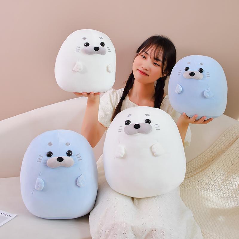Furry Plush Seal Plush Toy Stuffed Down Cotton Fat Round Animal Sea Lion Doll Sleep Pillow Cushion Gifts