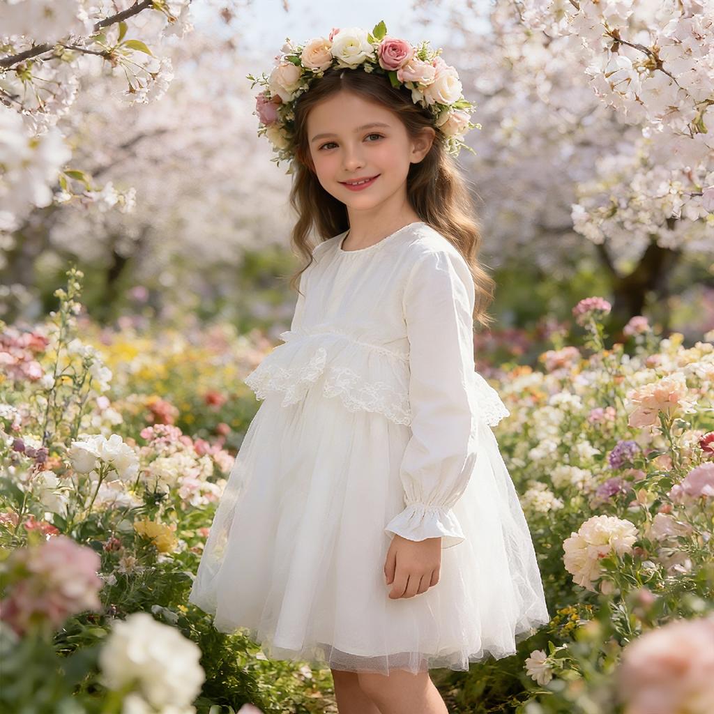 Girls' Dress Spring New Mid to Large Children's Solid Color Casual Skirt Spring and Autumn Splicing Mesh Princess Skirt