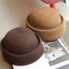 Autumn and winter fashion wheat ears sewn beads decorative wool felt top hat British style elegant retro stewardess beret