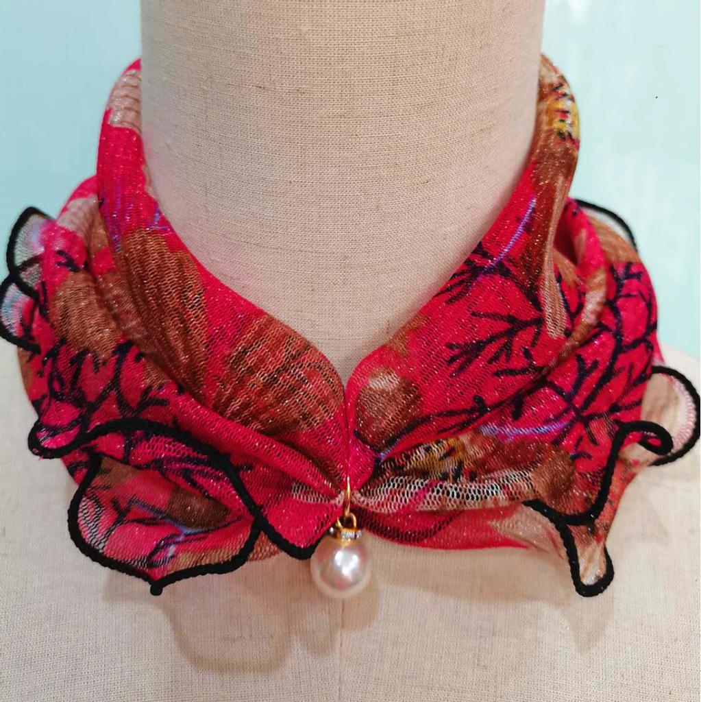 Pearl Fungus Edge Gold Silk Bib Gold Lace Changeable Scarf Fashion Scarf Square