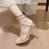 2025 Women's New Shimmering Crystals Summer Shoes Tassel Crystal Shoes Sexy Banquet Party Twin Stiletto Women's Large Sandals