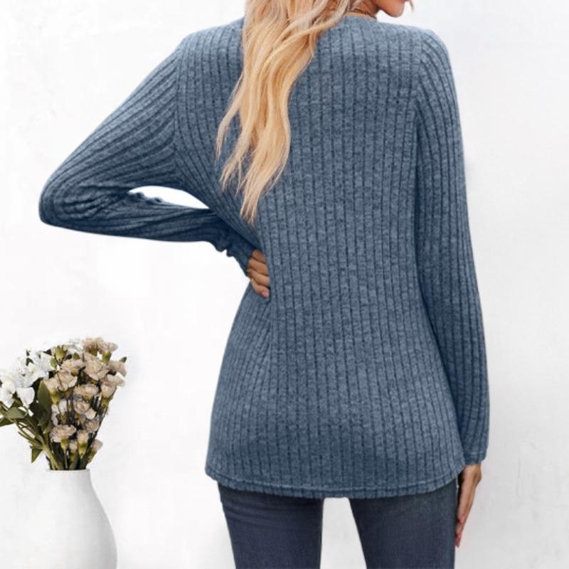 Женская осенняя футболка, сексуальная нагрудная молния, плиссированная, повседневная, с V-образным вырезом, длинными рукавами, женская футболка