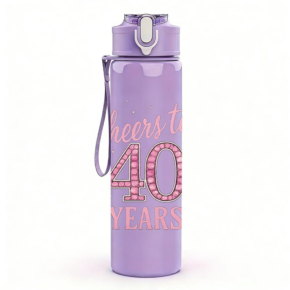 1PC Cheers To 40 Years Birthday Quote Print 750ml Color Plastic Sports Water Bottle Leakproof Flip Straw Lid Suitable for Sports Office Home Use