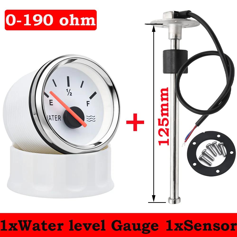 52MM Water Level Gauge 100-500mm 0-190ohm Stainless Steel Water Level Gauge Sensor For Boat Car With Red Backlight 9-32V