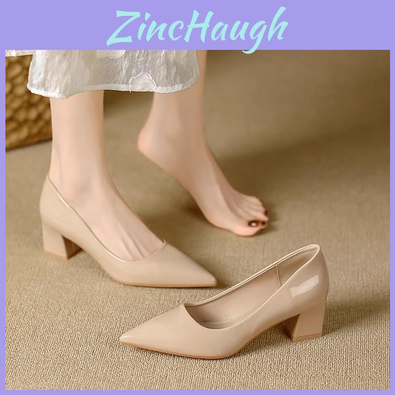 Elegant Pu Pointed Toe Loafers For Women With Chunky Heel For Daily Wear