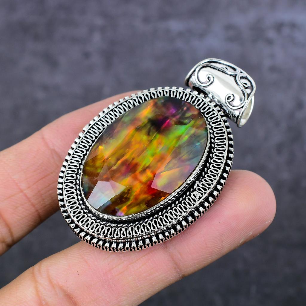 Ювелирный кулон ручной работы из стерлингового серебра 925 пробы с аммолитом 2,29 дюйма K7e77