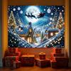 1pc Christmas Village polyester background banner, holiday wall decoration with Santa Claus, Christmas tree, and snow scene
