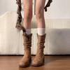 Soft Leather Version~ Wide Tube Pleated Stacking Boots Women's Retro Wind Matte Leather Western Boots Vacation Desert Thick Heel Medium Boots