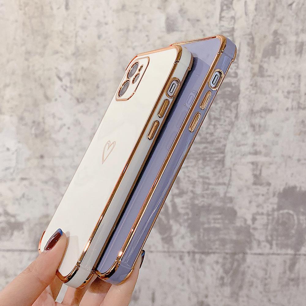 Гальванический чехол для телефона, бампер для Iphone 11 12 13 Pro Max Mini Xr X Xs 7 8 Plus Se Love Heart, мягкая противоударная задняя крышка из ТПУ