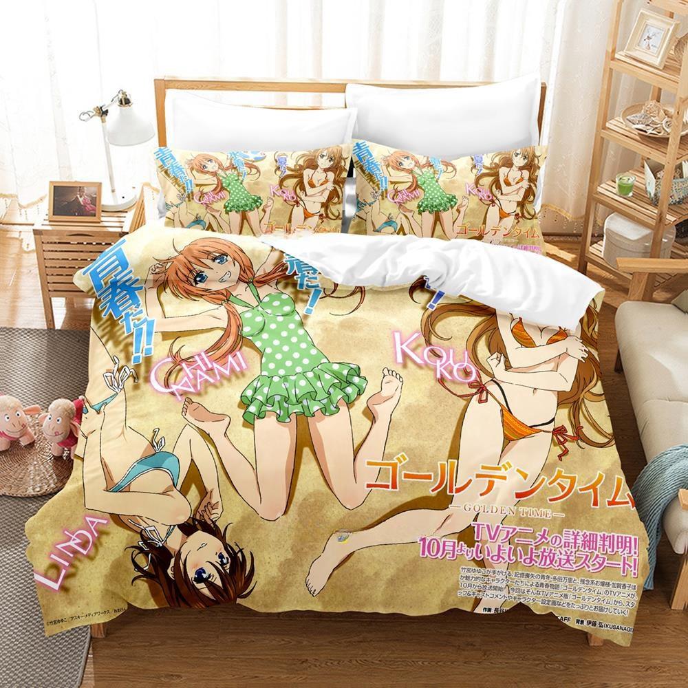 Fashion Anime Bed Sheet Set Golden Time Bedding Set Single Twin Full Queen King Size Bed Set Adult Kid Bedroom Duvet Cover Sets