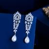 Light Luxury Celebrity Style Wedding Full Of Zirconium Leaves Earrings Super Flash Wheat Ears Long Pearl Earrings